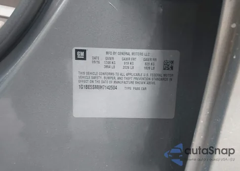 2017 Chevrolet Cruze Lt Auto from USA, damaged, VIN 1G1BE5SM8H7142504